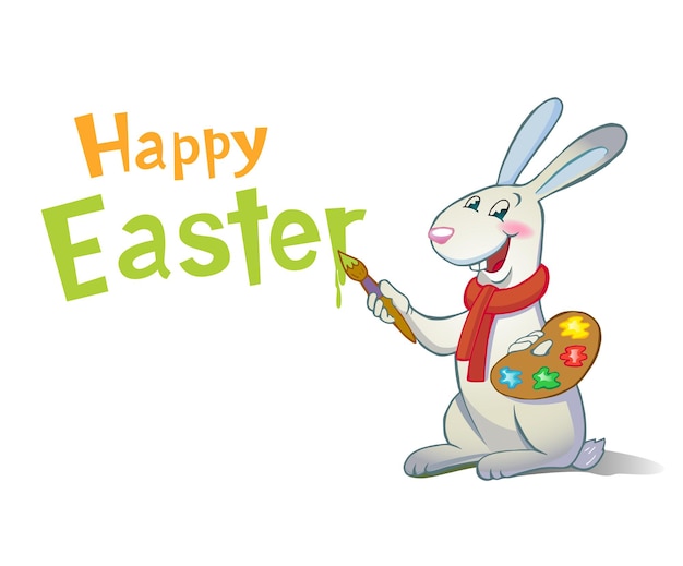 Happy Easter greeting card with Cute Easter Bunny on white background