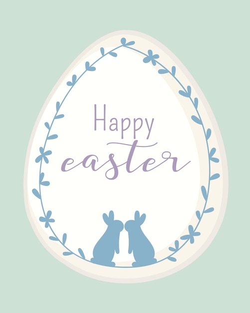 Happy Easter greeting card with Easter bunny and egg 