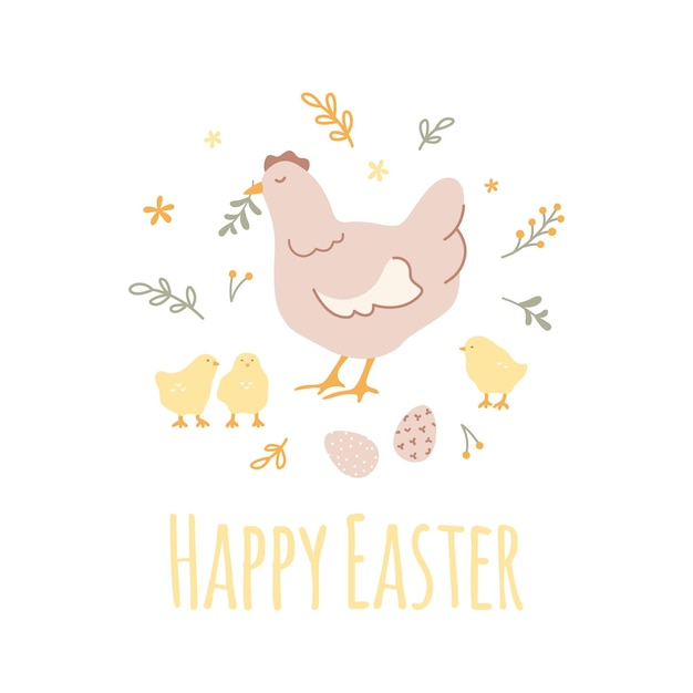 Happy Easter greeting card with easter eggs with flowers