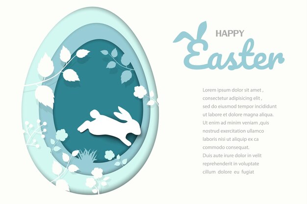 Vector happy easter greeting card with egg shape on paper art style vector illustration