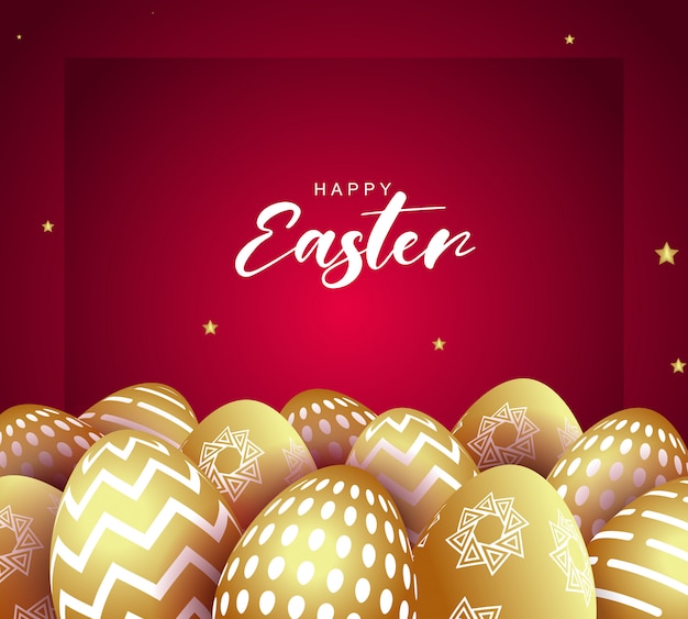 Happy Easter greeting with golden Eggs