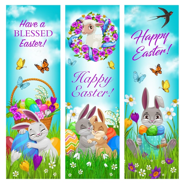 Happy easter holiday celebration banners