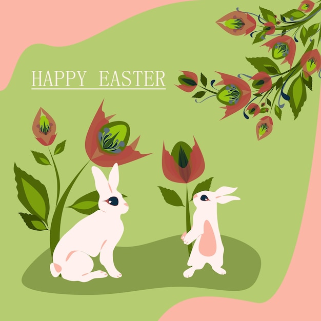 Happy Easter holiday and Hello spring design with lettering for banner greeting card vector illustration