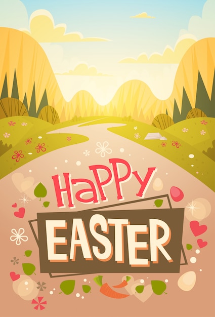 Happy Easter Holiday Mountain Nature Greeting Card