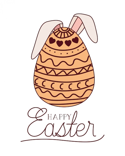 Happy easter label with egg and rabbit ears icon