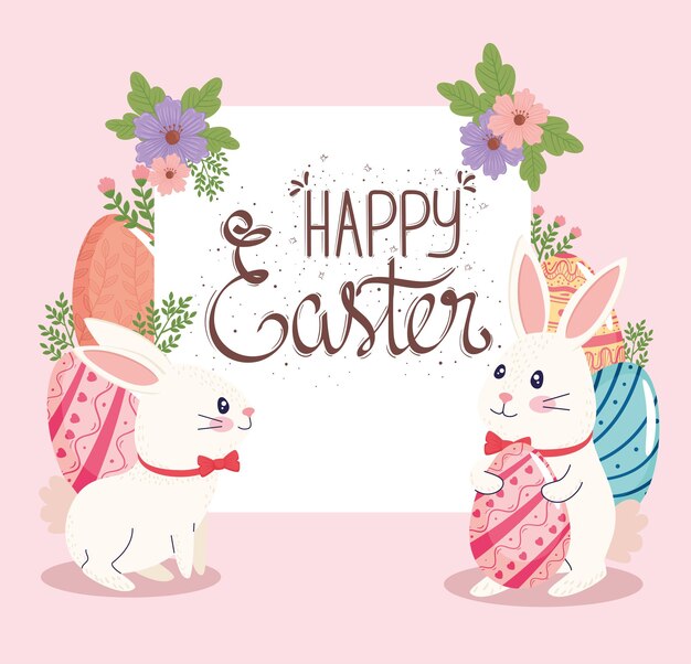 Happy easter lettering card with  illustration 