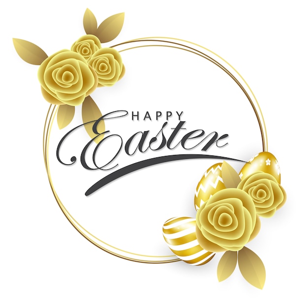 Happy easter lettering with Beautiful golden eggs, greeting card