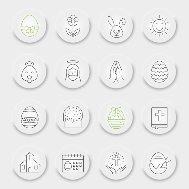 Happy Easter line icon set