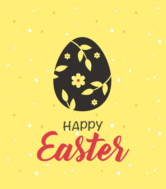 Vector happy easter poster with a large egg on a yellow background