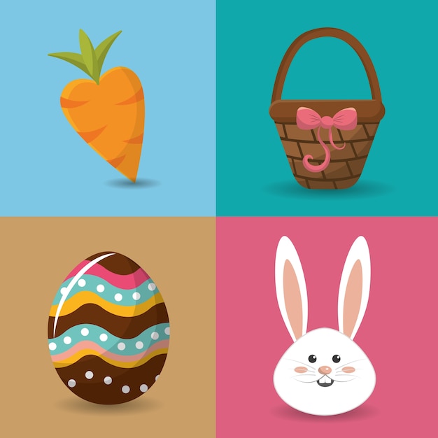 happy easter rabbit eggs day icon