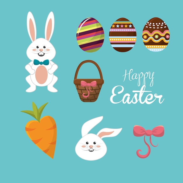 happy easter rabbit eggs day icon