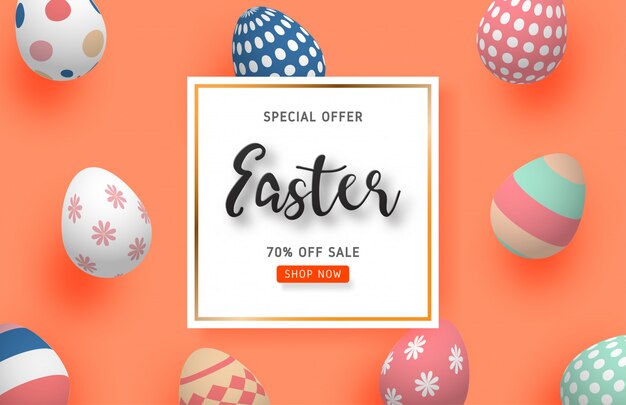 Happy Easter sale banner template with colorful Easter egg in paper cut style.