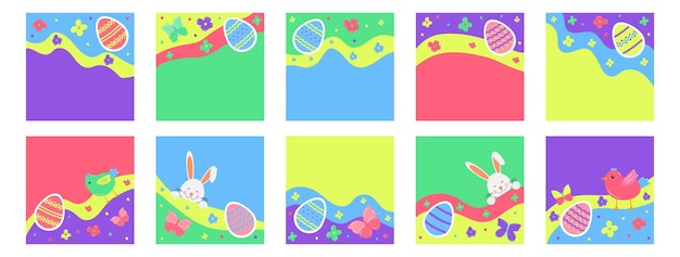 Happy Easter Set of abstract backgrounds highlight cover Hand drawn templates Doodle shapes