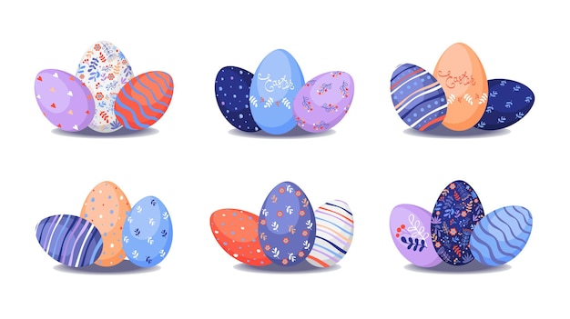 Happy Easter Set of Easter eggs with different texture Spring holiday