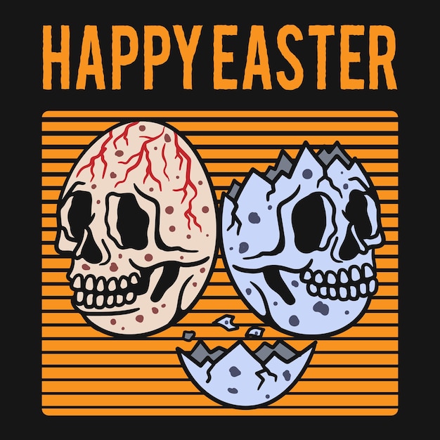 Happy easter skull egg illustration for tshirt design on black background