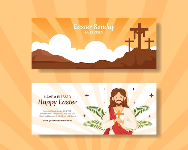 Happy Easter Sunday Day Horizontal Banner Flat Cartoon Hand Drawn Templates Background Illustration