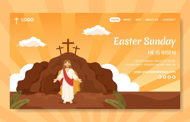 Vector happy easter sunday day social media landing page hand drawn template background illustration