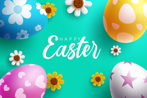 Happy easter text vector design. Easter happy typography in empty space with pattern and colorful.