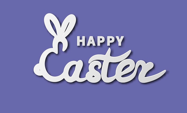 Vector happy easter text with bunny ears in paper cut style