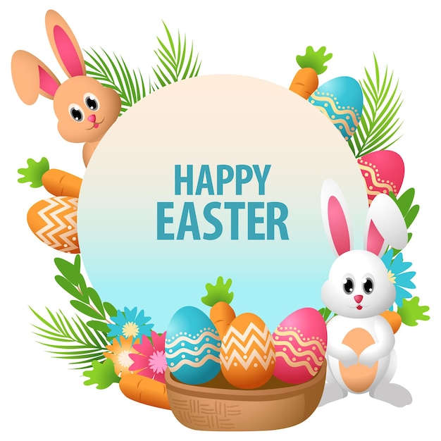 Happy Easter text with colorful decorative ornament vector illustration