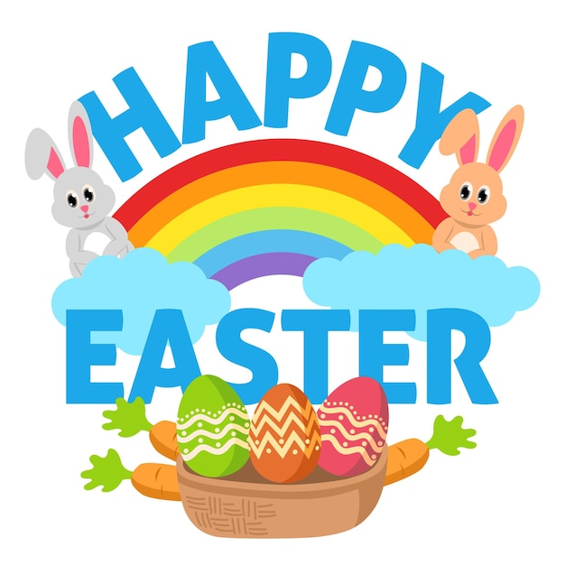 Happy Easter text with colorful decorative ornament vector illustration