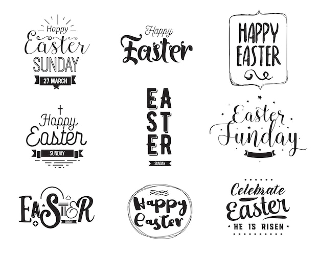 Vector happy easter typography design set isolated compositions on white background