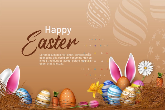 Happy easter vector banner background illustration of creative eggs