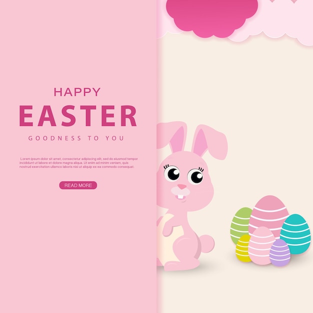 Happy Easter with cute bunny and Ester eggs Vector illustration