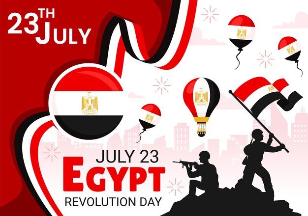 Vector happy egypt revolution day vector illustration on july 23 with waving flag and ribbon