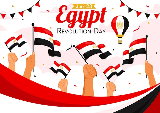 Happy Egypt Revolution Day Vector Illustration on July 23 with Waving Flag and Ribbon