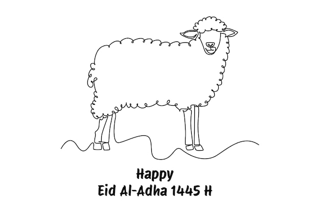 Happy Eid Adha concept Single line draw design vector graphic illustration