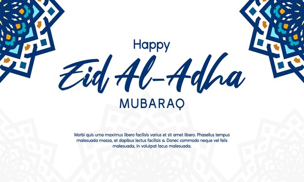 happy eid adha mubarak banner design with arabesque pattern