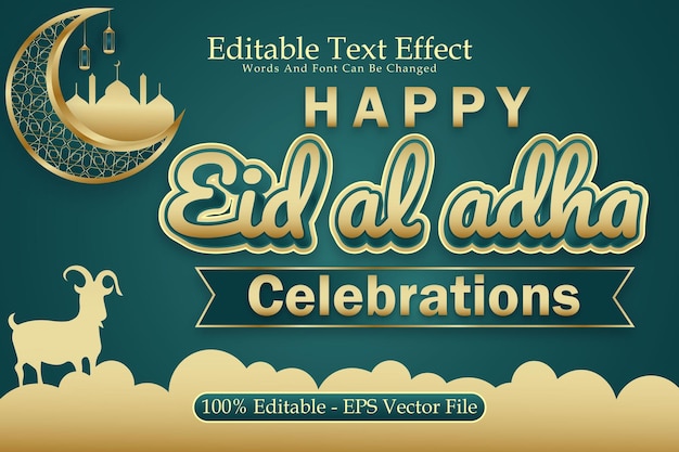 Happy Eid Al Adha Celebrations Editable Text Effect 3 Dimension Emboss Modern Style