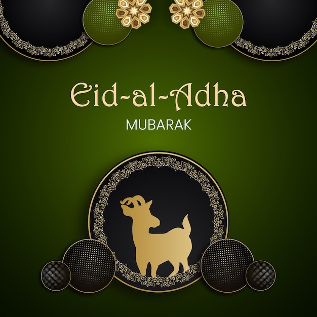 Vector happy eid al adha greetings green black background islamic social media banner free vector