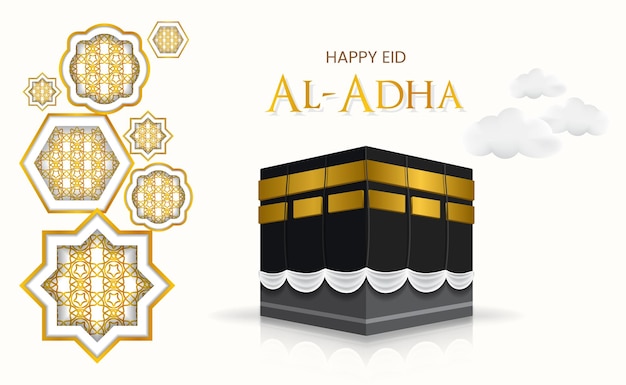 Happy eid al adha kaaba design with islamic ornament on white background