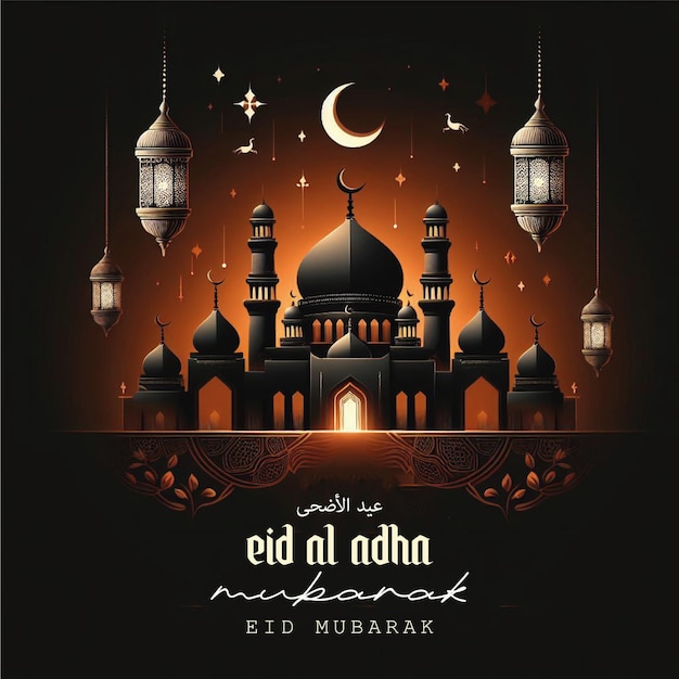 Happy Eid Al Adha Mubarak Muslim Islamic Festival Holiday Culture Celebration Greeting Card poster