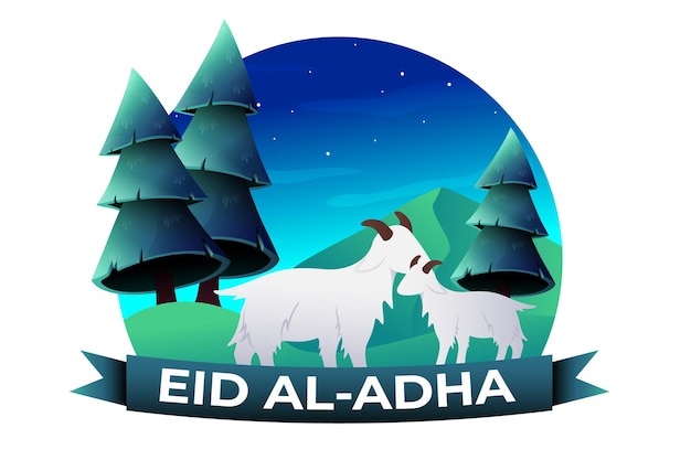 Happy Eid Al-Adha vector illustration with goats in gradient style