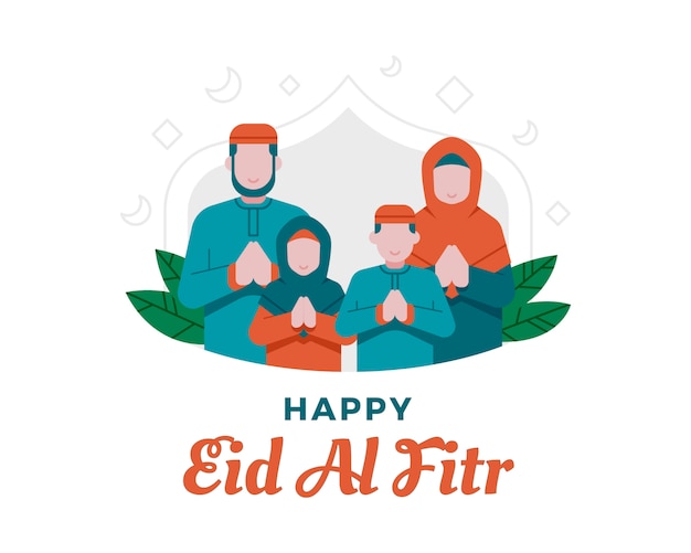 Happy Eid Al Fitr Background With Moslem Family Illustration