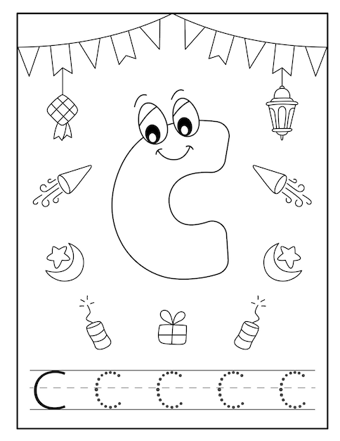 Happy Eid alphabet coloring page for toddlers