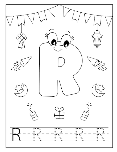 Happy Eid alphabet coloring page for toddlers