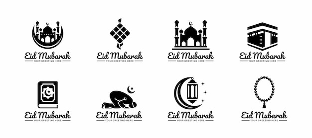 Happy eid mubarak logo set