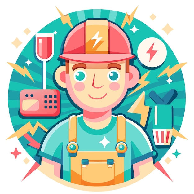 Vector happy electrician with a red helmet and a smile