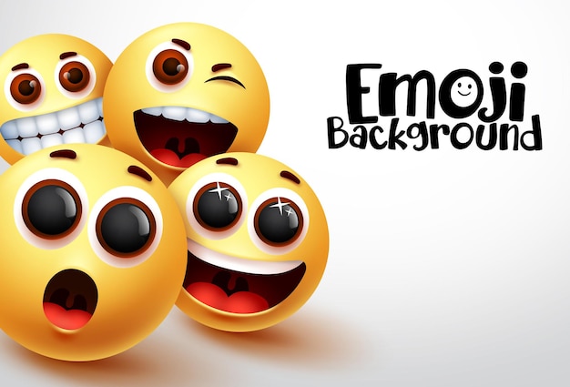 Happy emoji vector background Emojis and yellow emoticons of funny and happy facial expressions