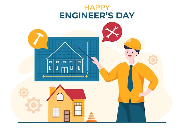 Happy Engineers Day Illustration Commemorative for Engineer with Worker and Tools of in Flat Cartoon