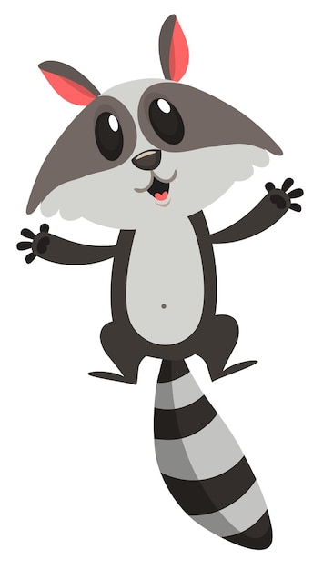 Happy excited cartoon raccoon or badger Wild forest animal collection Baby education Isolated on white background Vector illustration