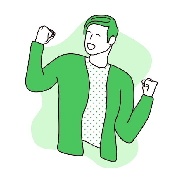 Happy and excited young business man celebrating victory expressing success flat style Illustration