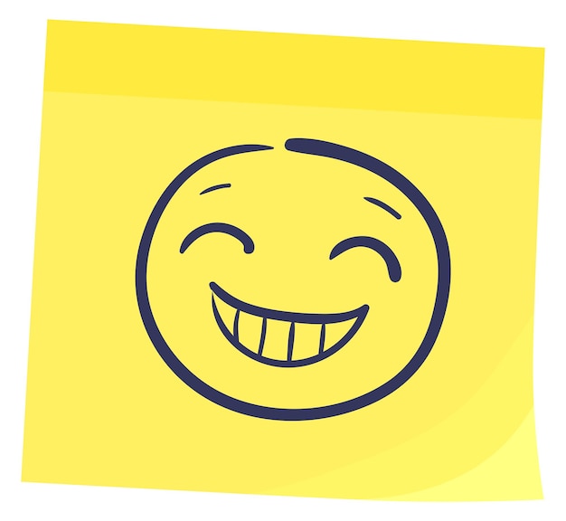 Vector happy face on yellow sticker funny memo note