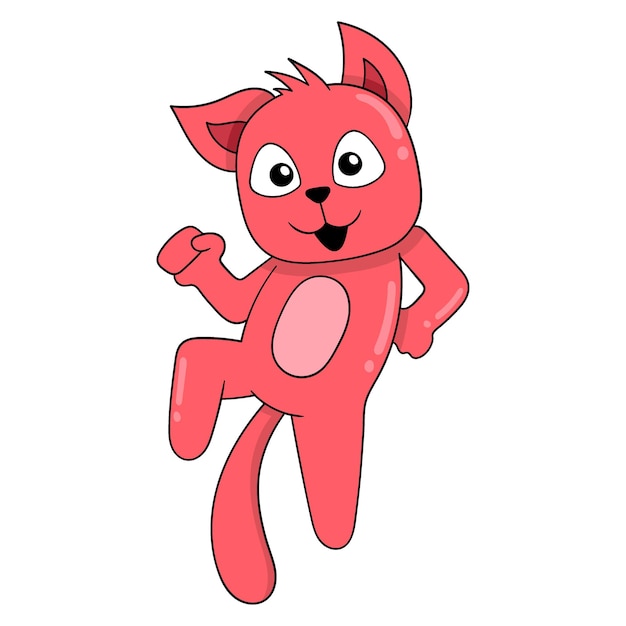 Happy faced red cat dancing happily doodle icon image kawaii