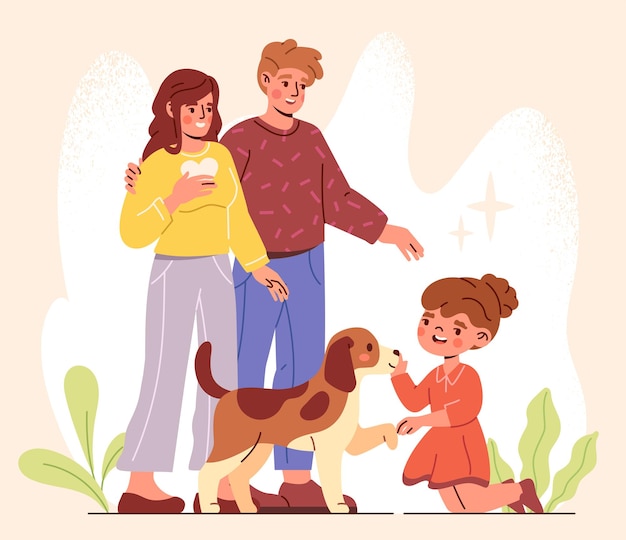 Happy family adopting pet