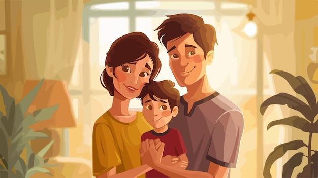 Vector happy family avatar parents with son character vector illustration